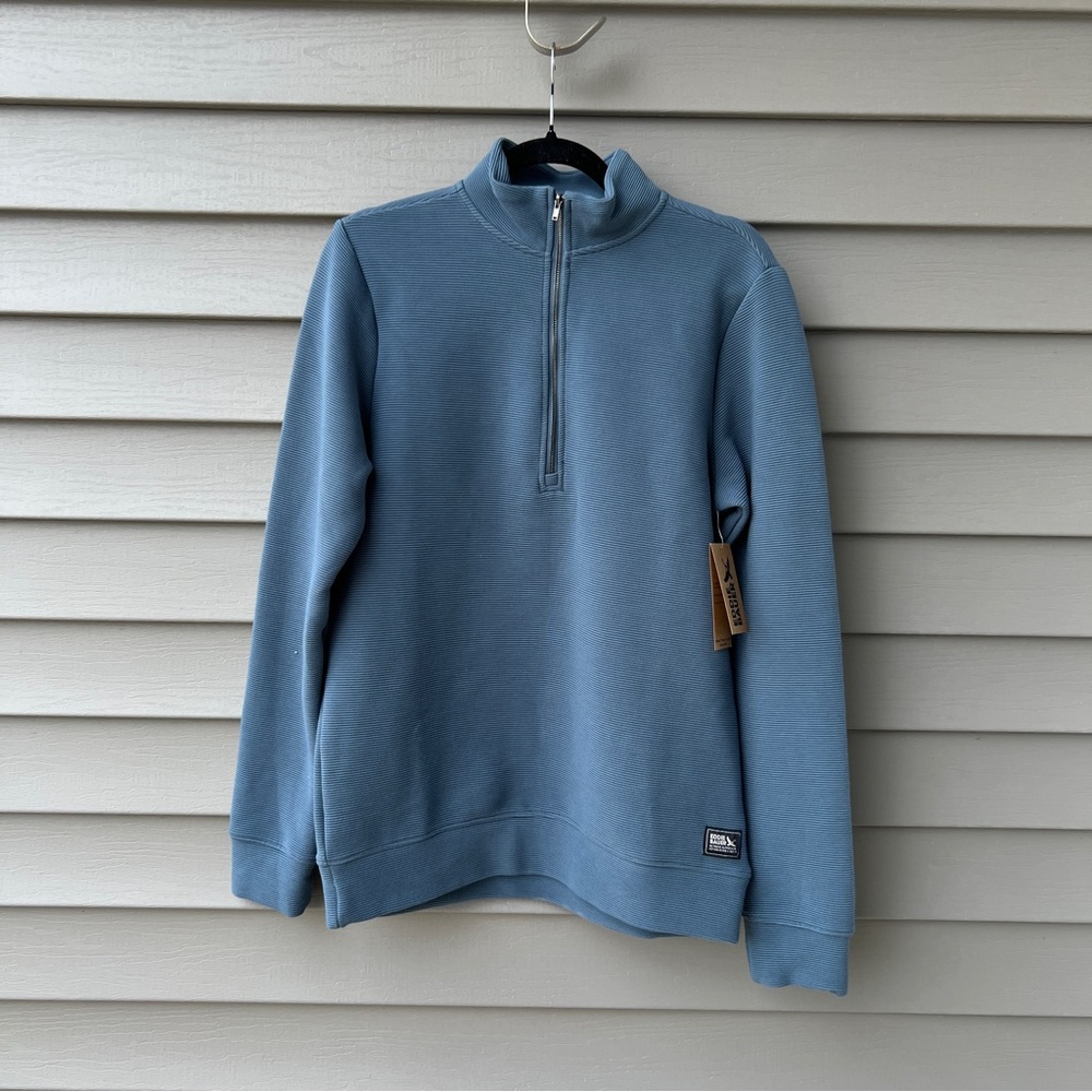 Eddie Bauer Men’s Pullover Sweater Blue Size S Ribbed 1/4 Zip Mock Neck